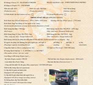 Xe ôtô con nhãn hiệu TOYOTA, năm sản xuất 2012, số loại FORTUNER, 7 chỗ, biển kiểm soát số: 92A-011.48, đã qua sử dụng